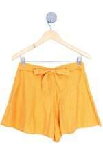 shorts aqua feminino amarelo com faixa na cintura e forro