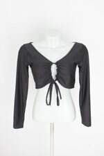 cropped loja da bruna feminina preta com franzido e recortes