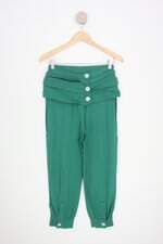 calça de tecido la chocolê feminina verde com cós com elástico e sobreposição