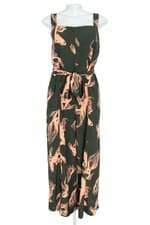 macacão Shoulder feminino verde estampado com faixa na cintura