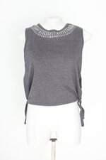 blusa youcom feminina cinza com aplique e sobreposição
