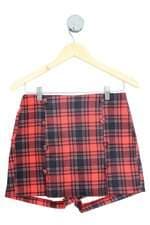 shorts saia fiore feminino xadrez com aplique e fenda