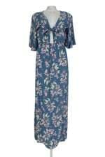 vestido longo karin feller azul floral com fenda