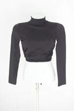 cropped scandallo feminino preto com faixa na cintura