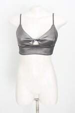 top cropped just be feminino prata com franzido e torção