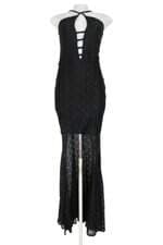 vestido max glamm feminino preto com barra mullet e forro