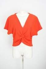 blusa zara feminina laranja com barra mullet e torção