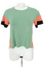 blusa Malwee femininA verde com barra mullet e recortes