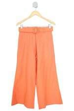 calça de tecido feminina laranja com cinto