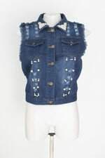 colete jeans w&y feni feminino azul com aplique