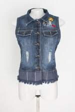 colete jeans w.h girls feminino azul com bordado