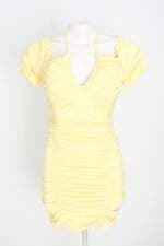 vestido look hill feminino amarelo com franzido