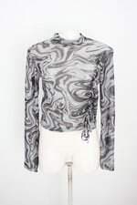 blusa Blue Steel feminina estampada com franzido e transparência