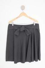 saia cortelle feminina cinza com faixa na cintura