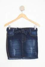 saia jeans planet girls feminina azul com faixa na cintura