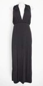 vestido stra karan feminino preto com fenda e meio forro