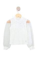 blusa petit cherie kids branca com aplique e tule