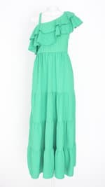vestido feminino verde com babado e meio forro