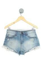 shorts jeans daniel casin feminino azul com renda