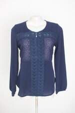 blusa manga longa lemier feminina azul com barra mullet e renda