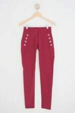 calça de tecido trimix feminina vermelha com ilhós