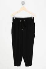 calça de tecido a collection feminina preta com cós com elástico e pregas