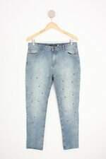 calça jeans youcom feminina azul com aplique