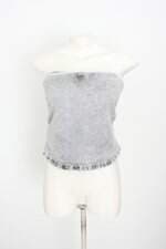 cropped sem alças feminino cinza com franzido e pregas