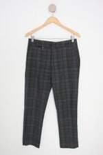 calça de tecido casual street feminina cinza xadrez
