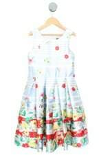 vestido petit cherie kids estampado com babado e meio forro