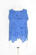 blusa mng feminina azul com bordado