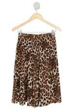 saia feminina em animal print com cós com elástico e plissado