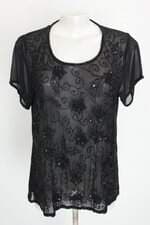 blusa Renner feminina preta com aplique e transparência