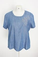 blusa program feminina azul com bordado