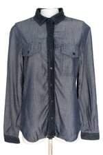 camisa jeans Shoulder feminina azul