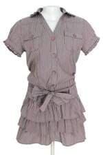 vestido costume feminino marrom listrado com babado