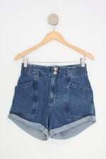 shorts jeans amaro feminino azul com barra italiana