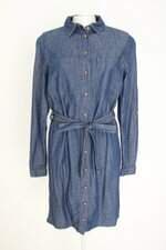 vestido jeans marfinno feminino azul com faixa na cintura