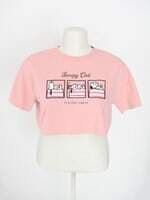 cropped peanuts feminino rosa com flocado e silk