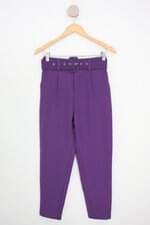 calça de tecido feminina roxa com cinto