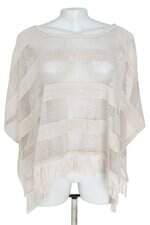 poncho de tricô sunny daisy feminino bege com franja