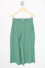 calça de tecido marfinno feminina verde com pregas