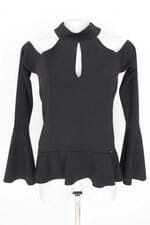 blusa canal feminina preta com peplum e recortes