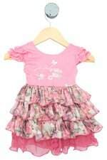 vestido kids floral com aplique e faixa na cintura