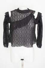 blusa Blue Steel feminina preta com babado e transparência