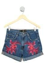 shorts jeans Animale feminino azul com barra italiana e bordado