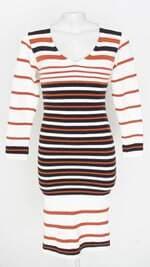 vestido de tricô feminino listrado com fenda