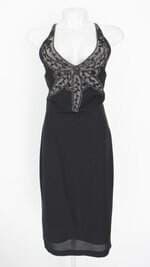 vestido moda mania feminino preto com aplique e forro