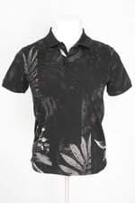 camisa polo fórum masculina preta folhagem