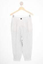 calça de tecido zara feminina cinza com pregas